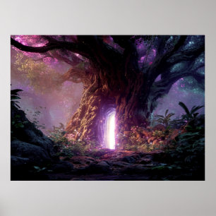 Surreal Enchanted Tree With Glowing Portal Poster