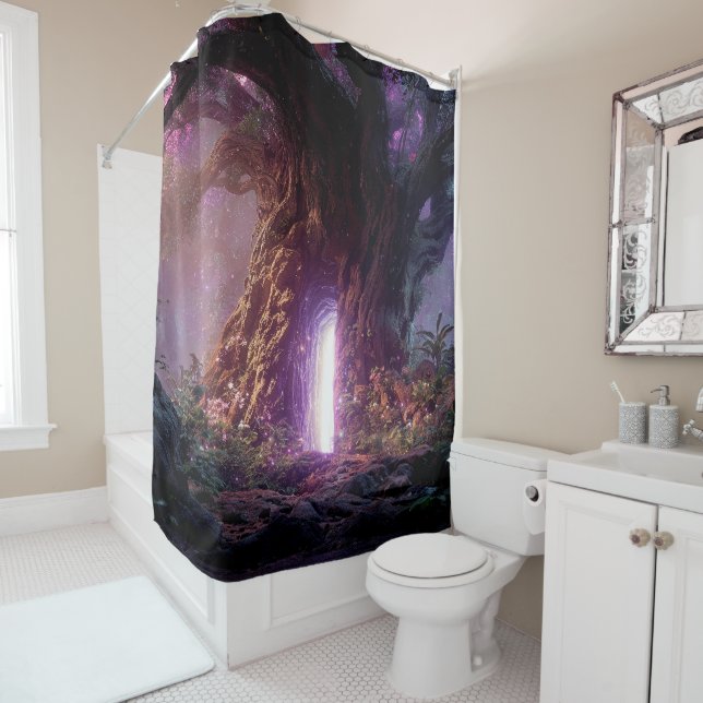 Surreal Enchanted Tree With Glowing Portal Shower Curtain (In Situ)