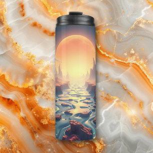 Surreal Ethereal Landscape   Full Moon over River Thermal Tumbler