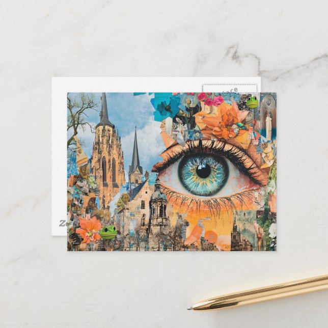 Surreal Eye Looking at the City Postcard (Front/Back In Situ)