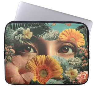 Surreal Eyes and Flowers with Butterflies Laptop Sleeve