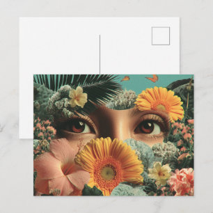 Surreal Eyes and Flowers with Butterflies Postcard