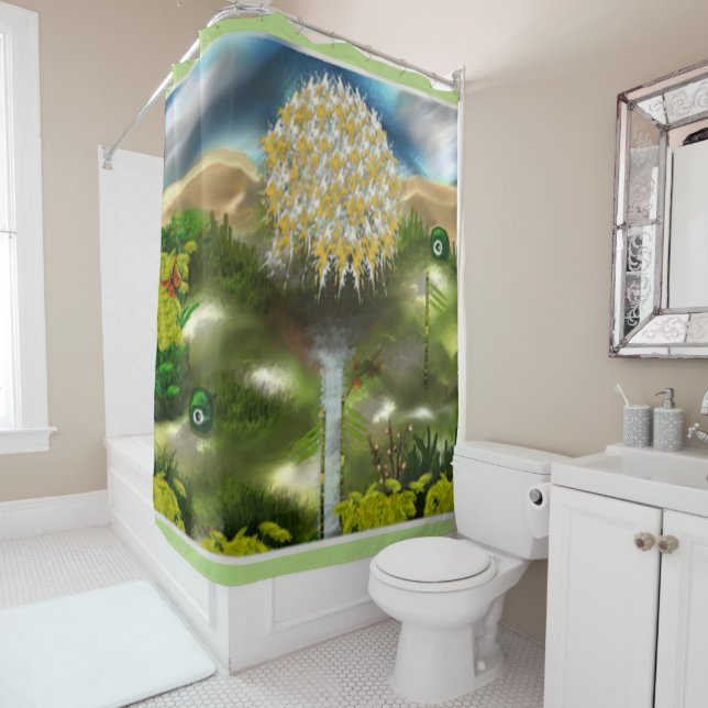 Surreal Eyes Dream of Dandelions Abstract Art Shower Curtain (In Situ)