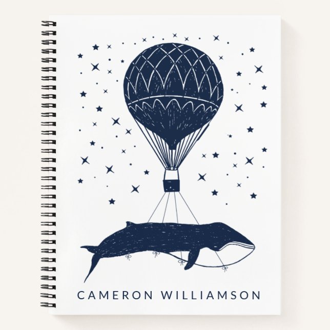 Surreal Fantasy Art Flying Whale Hot Air Balloon  Notebook (Front)