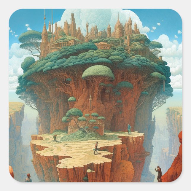 Surreal Fantasy City Square Sticker (Front)