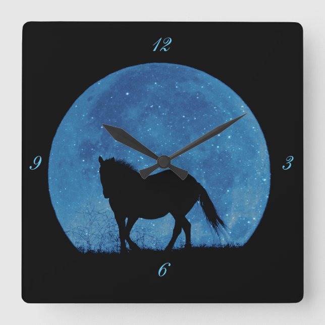 Surreal Fantasy Horse and Moon Square Wall Clock (Front)