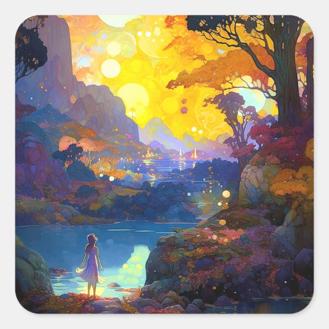 Surreal Fantasy Landscape Art Square Sticker (Front)