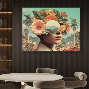 Surreal Female Portrait with Floral Elements Canvas Print