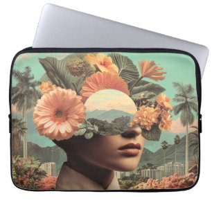 Surreal Female Portrait with Floral Elements Laptop Sleeve