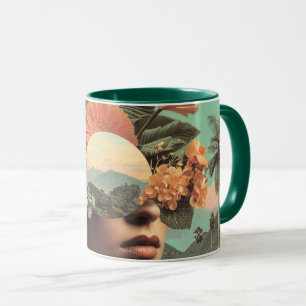 Surreal Female Portrait with Floral Elements Mug