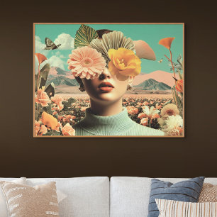 Surreal Female Portrait With Flowers Covering Eyes Canvas Print