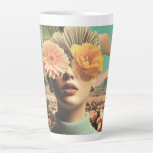 Surreal Female Portrait With Flowers Covering Eyes Latte Mug