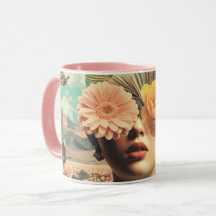 Surreal Female Portrait With Flowers Covering Eyes Mug