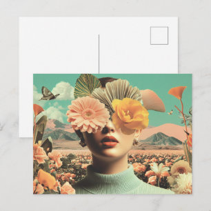 Surreal Female Portrait With Flowers Covering Eyes Postcard