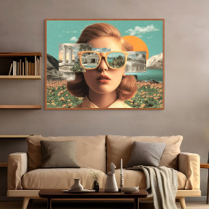 Surreal female portrait with retro sunglasses canvas print