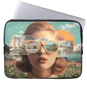 Surreal female portrait with retro sunglasses laptop sleeve