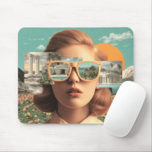 Surreal female portrait with retro sunglasses mouse mat