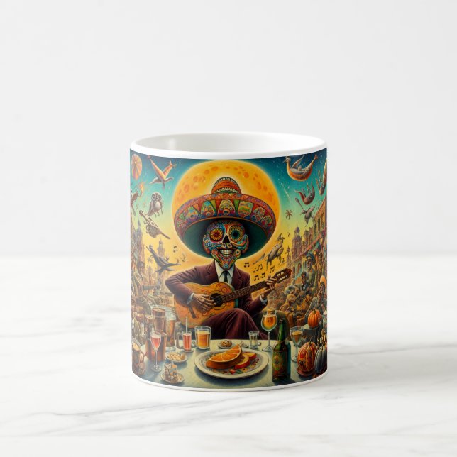 Surreal Fiesta Skeleton Guitarist Coffee Mug (Center)