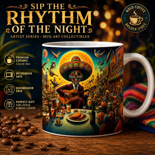 Surreal Fiesta Skeleton Guitarist Coffee Mug (Creator Uploaded)