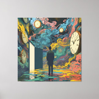 Surreal Figure Room Swirling Clocks Smoke Wall Art