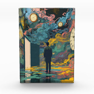 Surreal Figure Room Swirling Clocks Smoke Wall Art Photo Block
