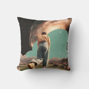 Surreal figure walking into galaxy gateway cushion