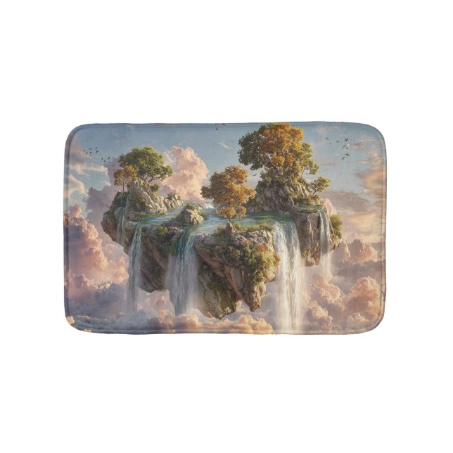 Surreal Floating Cliffs With Waterfalls Bath Mat (Front)