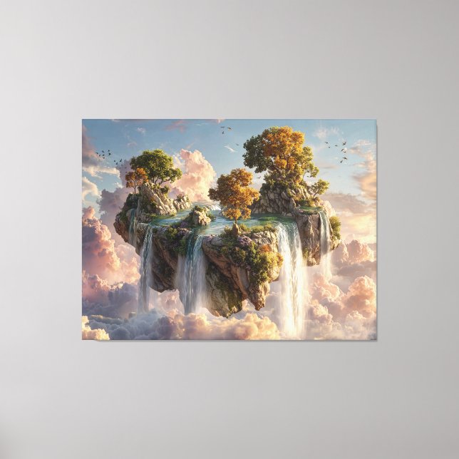 Surreal Floating Cliffs With Waterfalls Canvas Print (Front)
