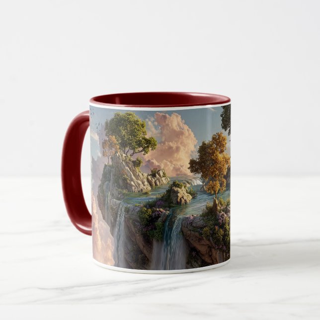 Surreal Floating Cliffs With Waterfalls Mug (Front Left)