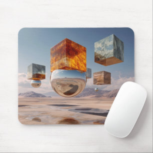 Surreal Floating Cubes And Reflective Sphere Mouse Mat