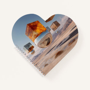 Surreal Floating Cubes And Reflective Sphere Notebook