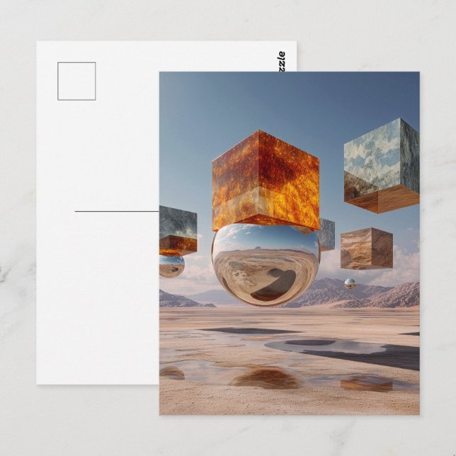 Surreal Floating Cubes And Reflective Sphere Postcard (Front/Back)