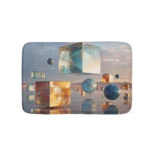Surreal Floating Cubes And Spheres Bath Mat