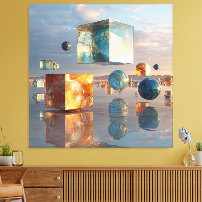 Surreal Floating Cubes And Spheres Canvas Print (Insitu(LivingRoom))