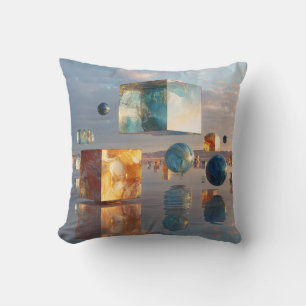 Surreal Floating Cubes And Spheres Cushion