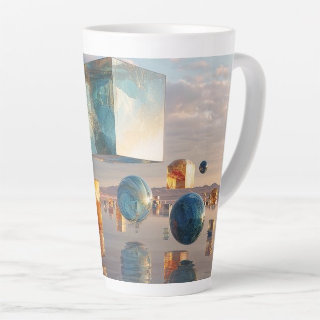Surreal Floating Cubes And Spheres Latte Mug (Right Angle)