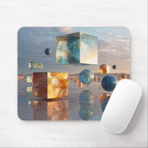 Surreal Floating Cubes And Spheres Mouse Mat