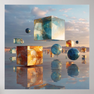 Surreal Floating Cubes And Spheres Poster
