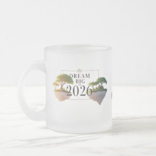 Surreal Floating Island "Dream Big 2026" Frosted  Glass Coffee Mug