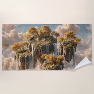 Surreal Floating Islands With Golden Trees Beach Towel