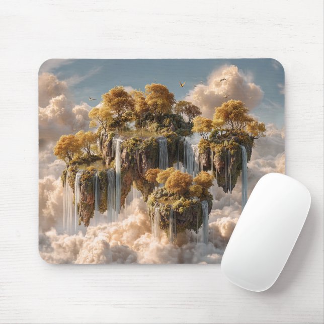 Surreal Floating Islands With Golden Trees Mouse Mat (With Mouse)