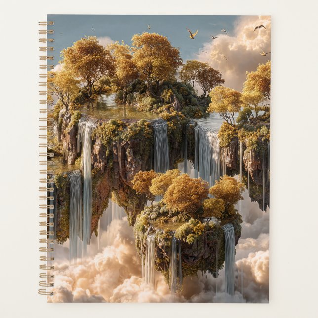 Surreal Floating Islands With Golden Trees Planner (Front)
