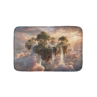 Surreal Floating Islands With Waterfalls Bath Mat