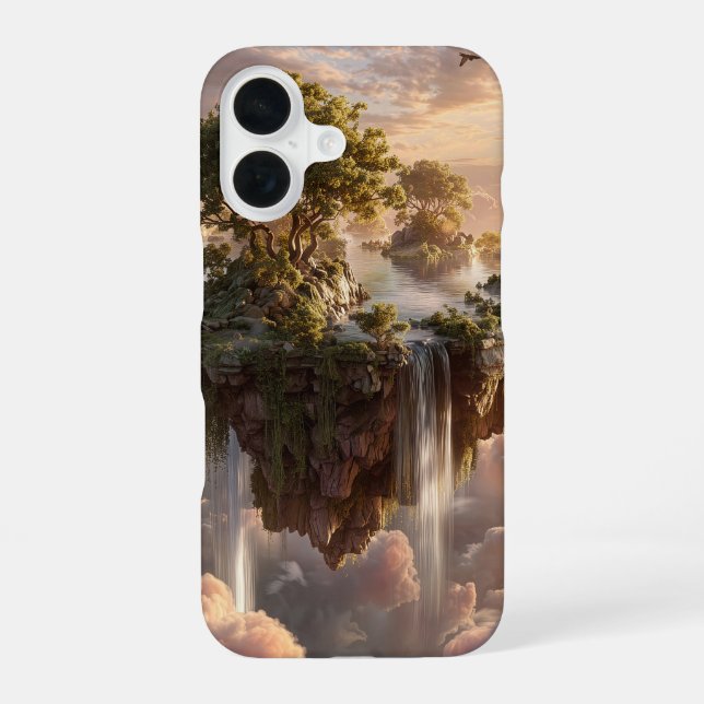 Surreal Floating Islands With Waterfalls iPhone 16 Case (Back)