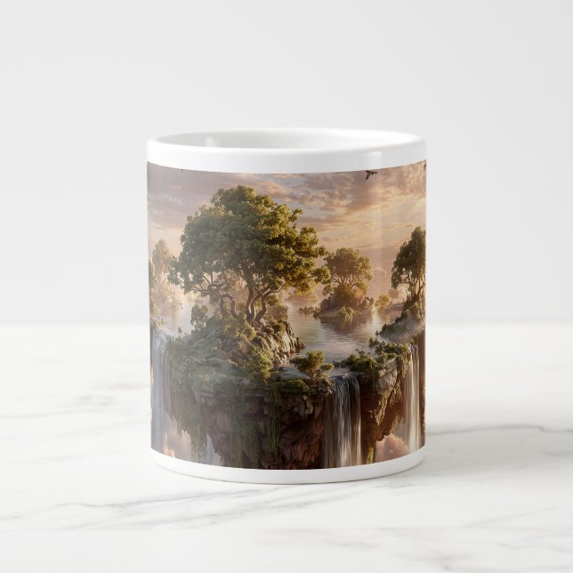 Surreal Floating Islands With Waterfalls Large Coffee Mug (Front)