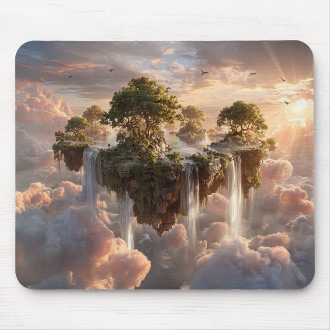 Surreal Floating Islands With Waterfalls Mouse Mat (Front)