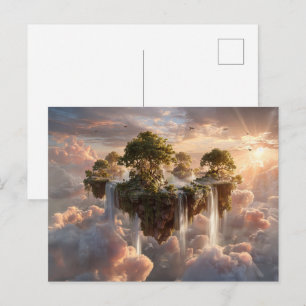 Surreal Floating Islands With Waterfalls Postcard