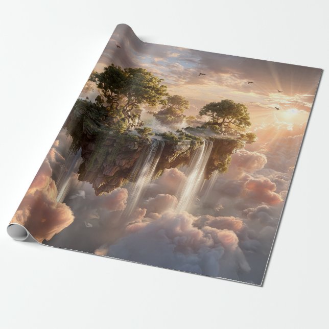 Surreal Floating Islands With Waterfalls Wrapping Paper (Unrolled)