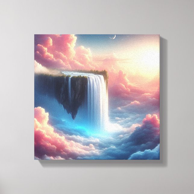 Surreal Floating Rock With Cascading Waterfall Canvas Print (Front)
