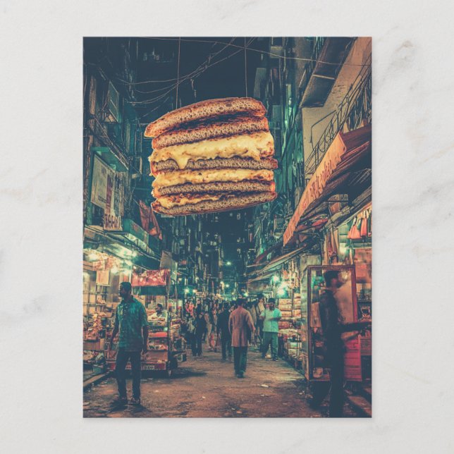 Surreal Floating Sandwich Above a City Street Postcard (Front)
